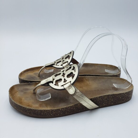 Tory Burch Miller Cloud Sandals 10 Womens Thong Slip On Gold - Picture 3 of 7